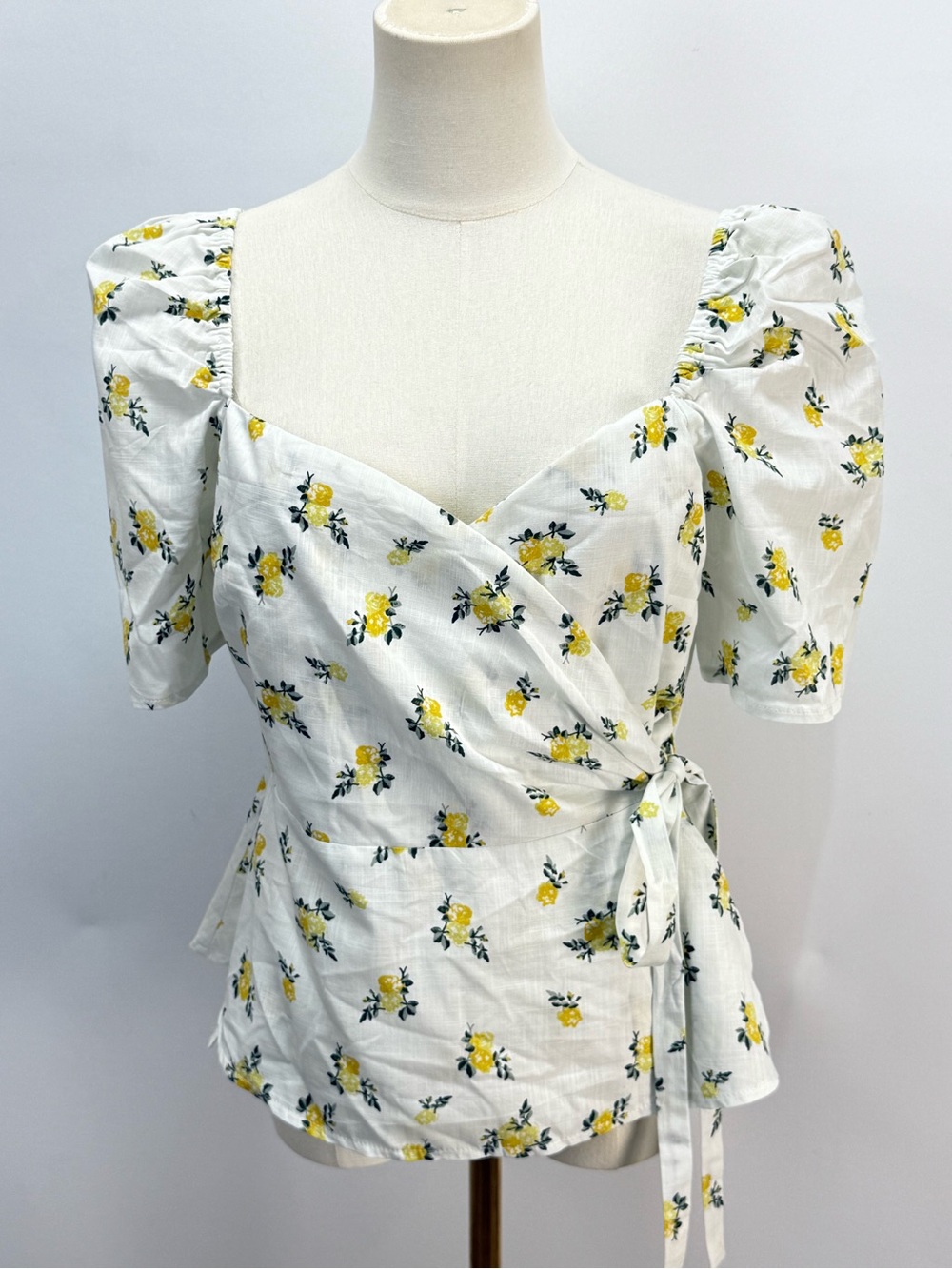 ASOS White with yellow floral print wrap top size 8